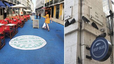 Lisbonne : les rues piétonnes se teintent d'un bleu azur... étonnant et plutôt détonnant !