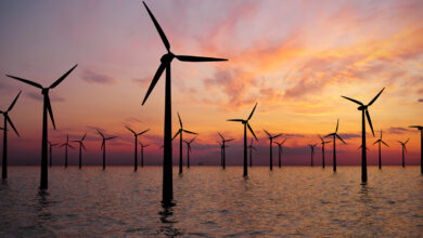 Turbines Éoliennes Offshore Au coucher Du Soleil