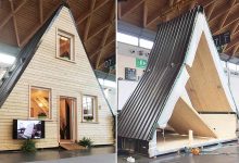 Une maison en A pliable et constructible en 24 heures.