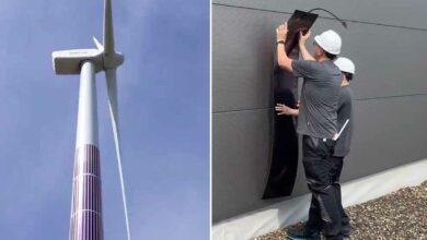 L'installation de panneaux solaires sur une éolienne.