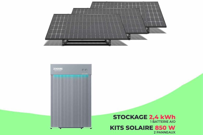 Un kit solaire composé de panneaux bifaciaux et d'une batterie Zendure AIO.