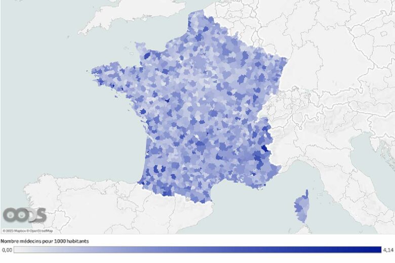 La répartition des médecins spécialisés en France.