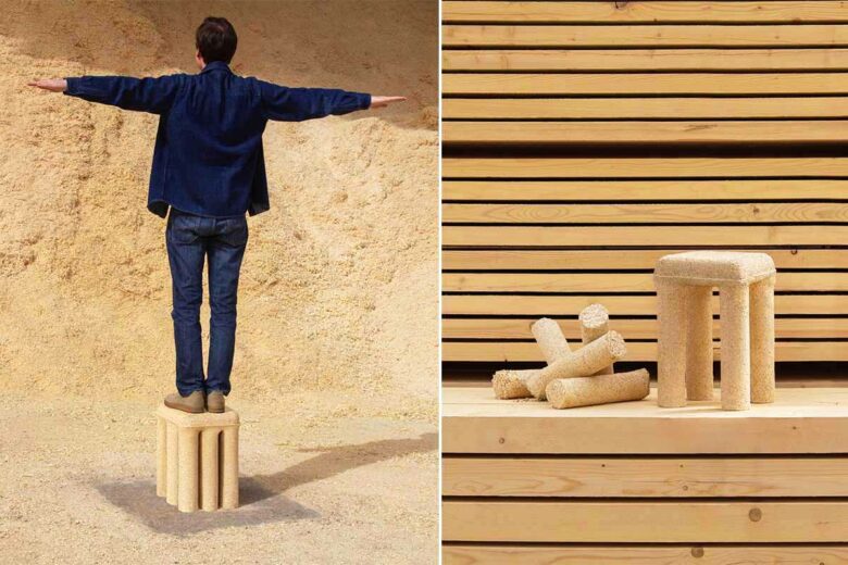 Fabriqué à partir de sciure de bois et de pomme de terre, ce tabouret à 9 pieds est destiné à finir en bois de chauffage.