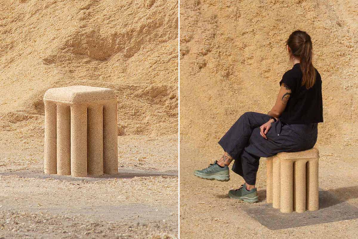 Un tabouret composé de sciure de bois et de pomme de terre, qui peut servir de bois de chauffage.