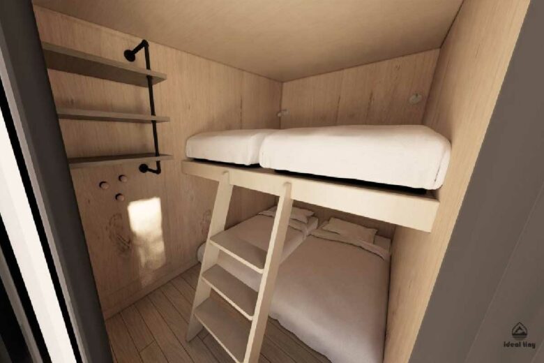 L'intérieur d'une Tiny House « Festi Box ».