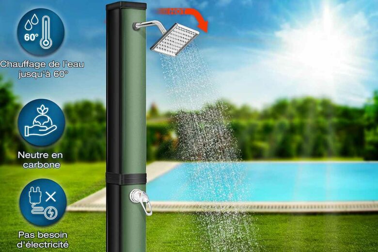 Une douche solaire permet d'avoir de l'eau chaude sans utiliser d'électricité.