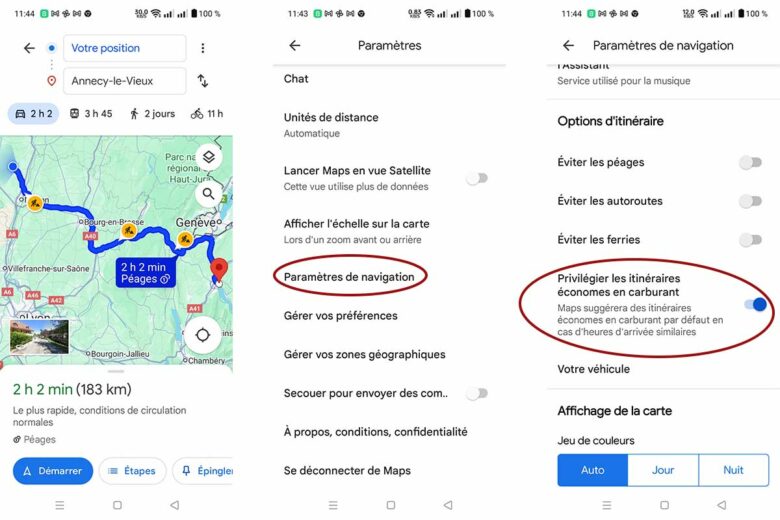 Une option sur Google Maps pour économiser du carburant sur vos trajets. 