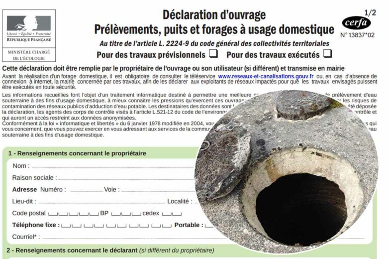 Le document officiel (en partie) pour la déclaration de puits domestiques.