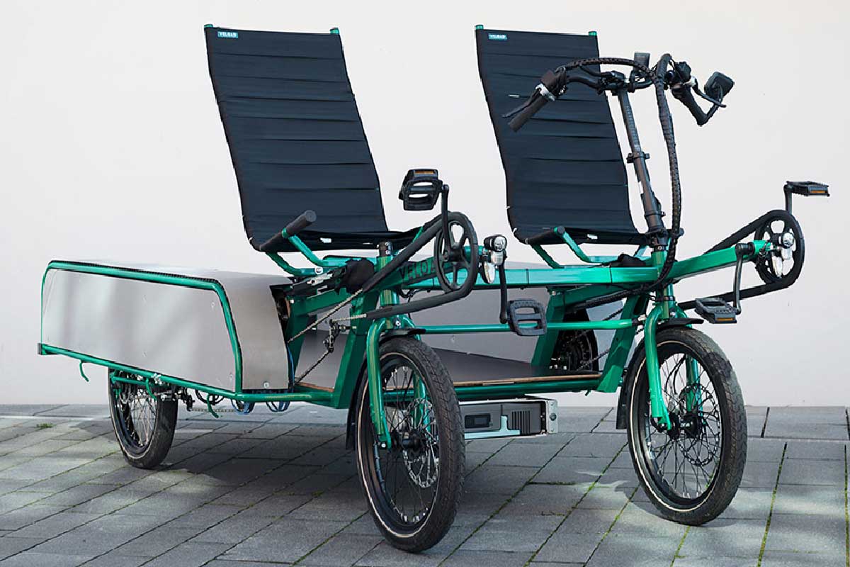 Le VELOAD est un vélo cargo de transport pour une ou deux personnes et une charge utile allant jusqu'à 200 kg.