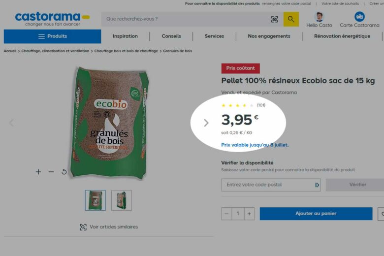 Le sac de pellets 100% résineux Ecobio sac de 15 kg est à seulement 3,95 €.