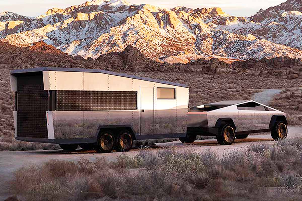 Une caravane de luxe tractée par un Cybertruck.