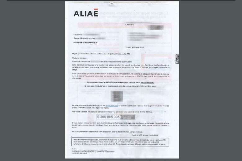 Le courrier d'information du péage en « flux libre ».