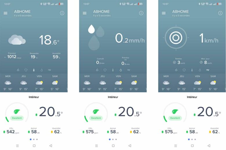 Une application dédiée qui affiche les mesures précises sur la qualité de l'air, la pluie et la vitesse du vent.