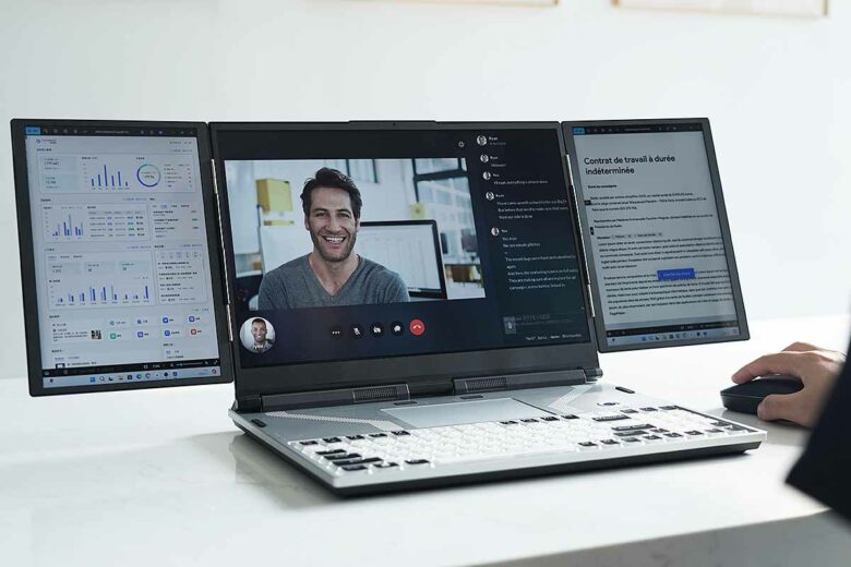 Un ordinateur portable avec 3 écrans intégrés pour optimiser son travail et un plus grand confort d'utilisation.