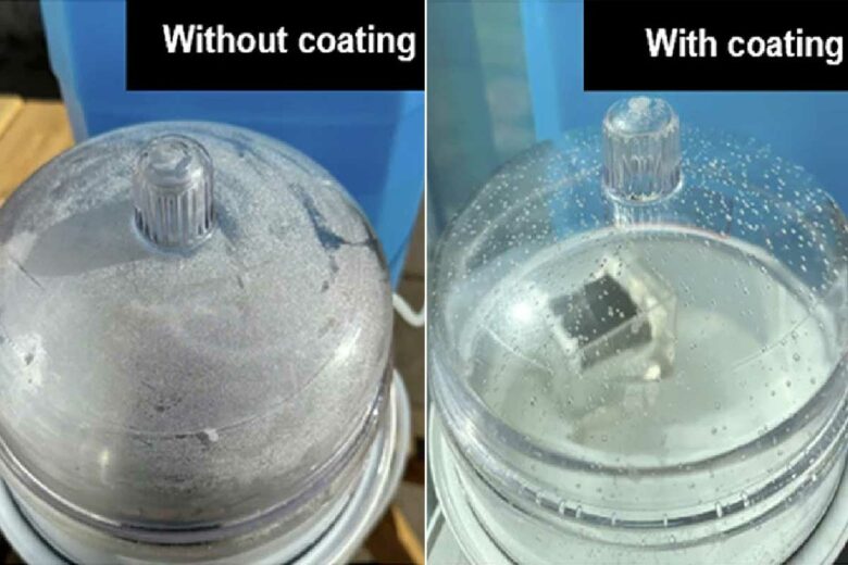 Le condensateur du prototype avec et sans hydrofuge. Crédit photo : Wang, Y., Zhao, W., Lee, Y. et al