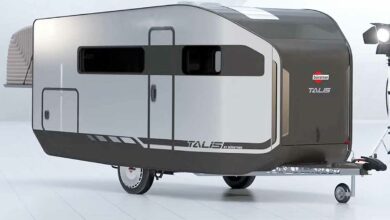 Une caravane aux allures modernes et aérodynamiques.