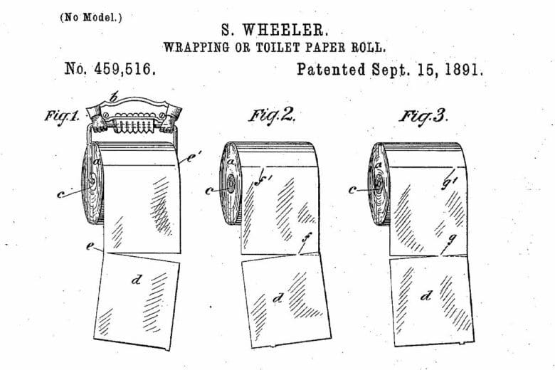 Illustration du papier toilette sur le brevet de S. Wheeler.