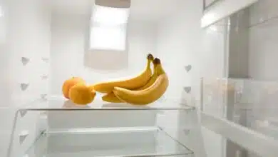 Des fruits dans un réfrigérateur.