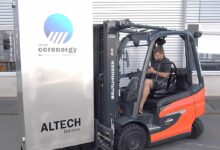 Le prototype de batterie Altech lors de son transport pour effectuer des tests en Allemagne.