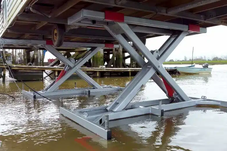 Des vérins hydrauliques pour surélever un mobil-home.