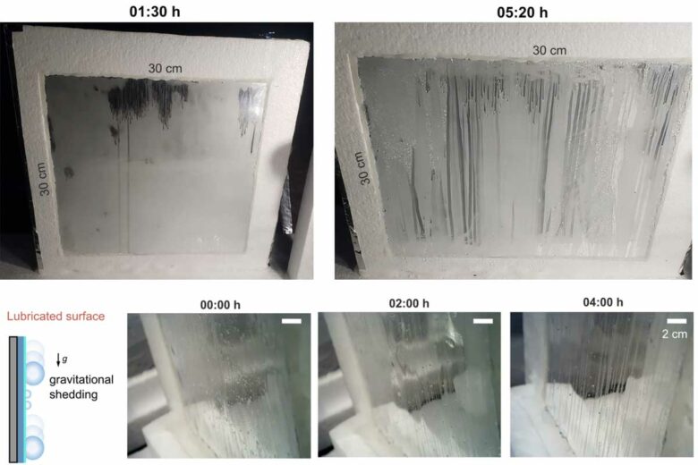 Formation de gouttelettes d'eau sur un système passif de récupérateur d'humidité atmosphérique.