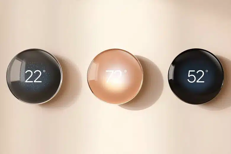 Le nouveau thermostat de Google en différents coloris.