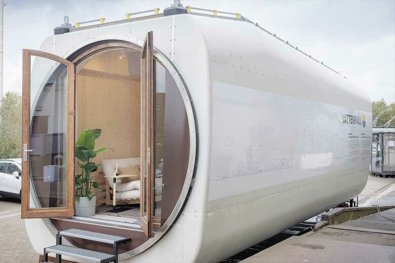 Une nacelle d'éolienne recyclée en tiny house.