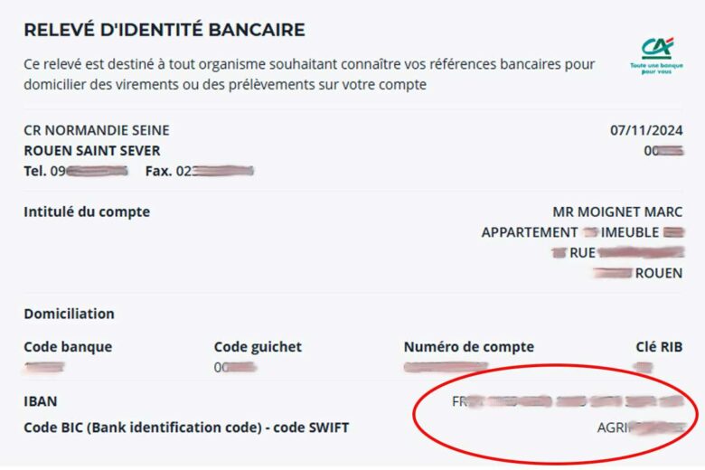 Un RIB avec les données bancaires.