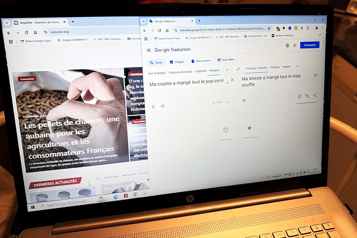 Google traduction sur un ardinateur portable.