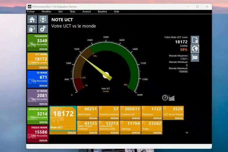 Benchmark de l'UCT avec Passmark.