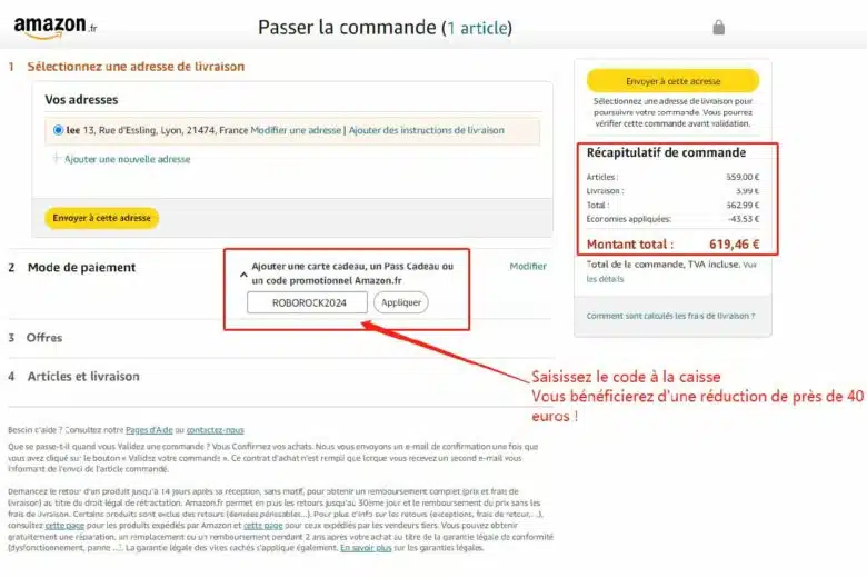 Pensez à ajouter le code promotionnel Roborock2024 sur Amazon.