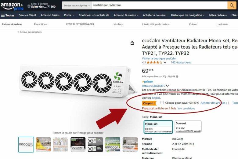 Capture d'écran page amazon ecoCalm.