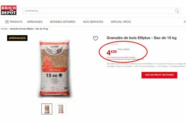 Une offre pour des pellets de bois chez Brico Dépôt.