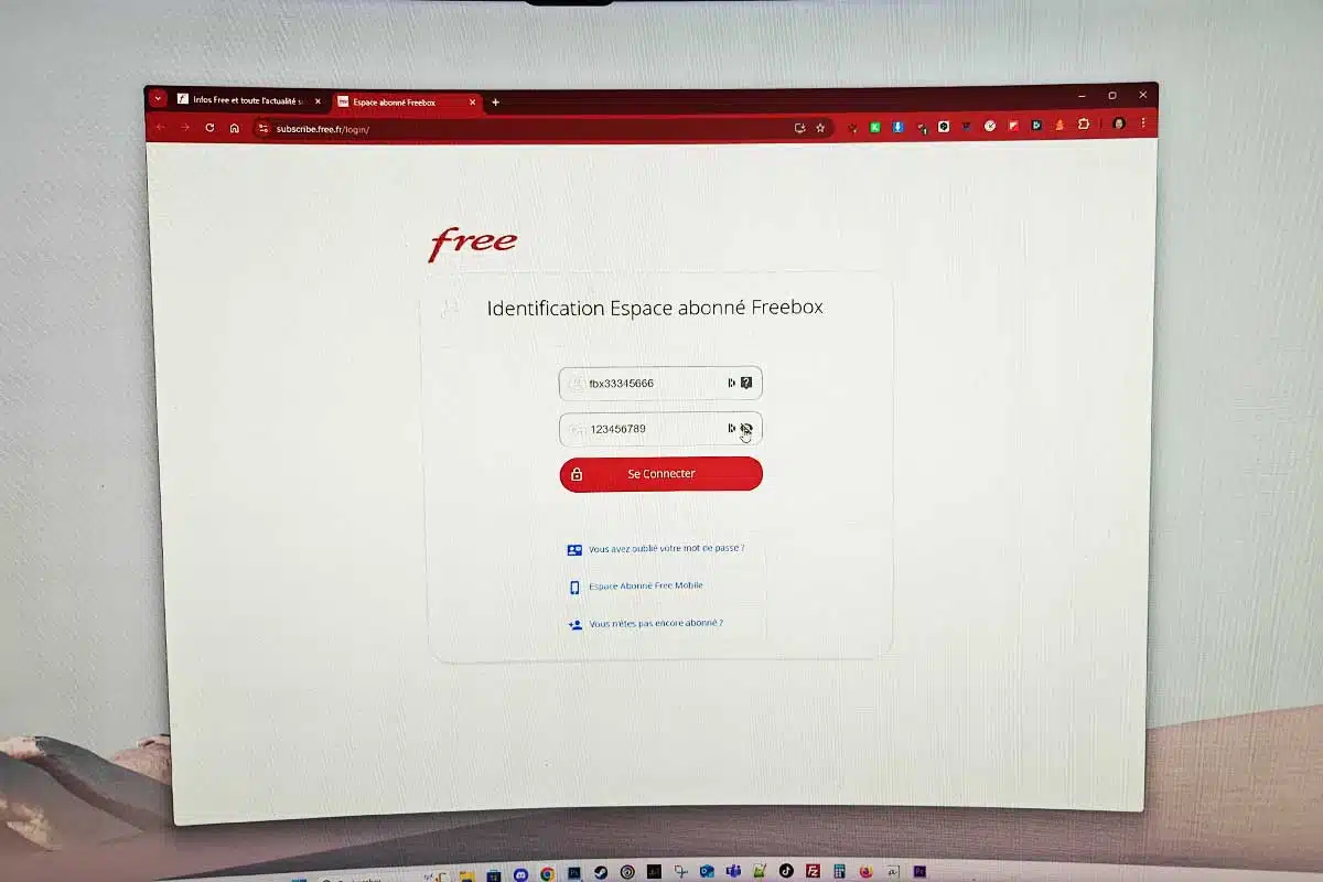 La page de connexion de Free.