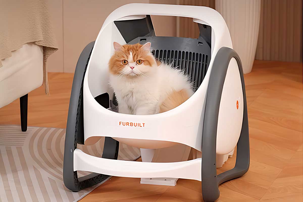 Une litière pour chat automatisée.