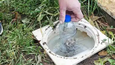 Une bouteille en plastique placée dans un skimmer.