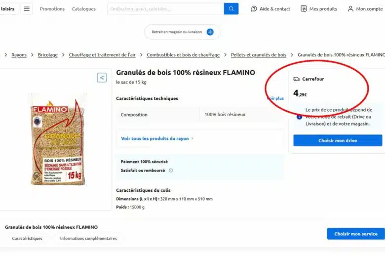 Des pellets en vente chez Carrefour.