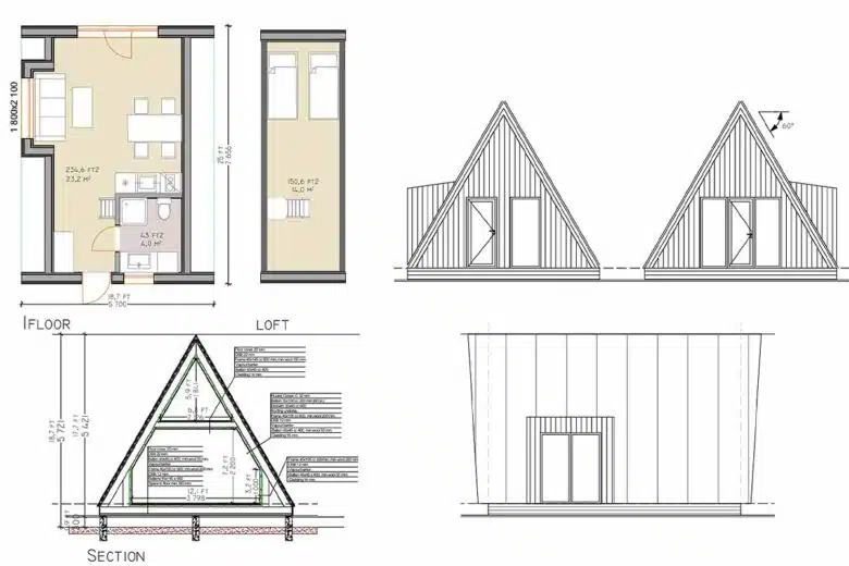 Les plans d'une maison en A.