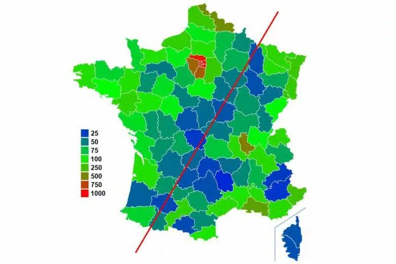 Carte de France avec la densité de population.