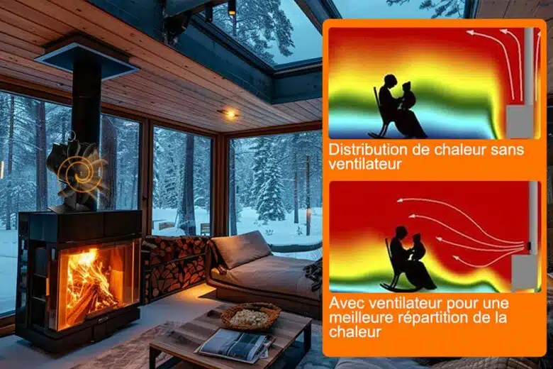 Un ventilateur de poêle à bois pour diffuser la chaleur de manière homogène.