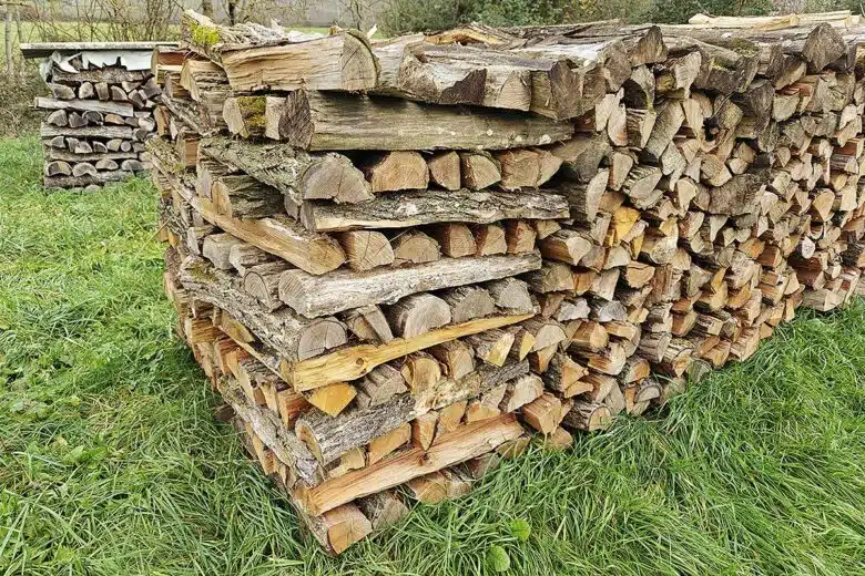 Un tas de bois parfaitement empilé.