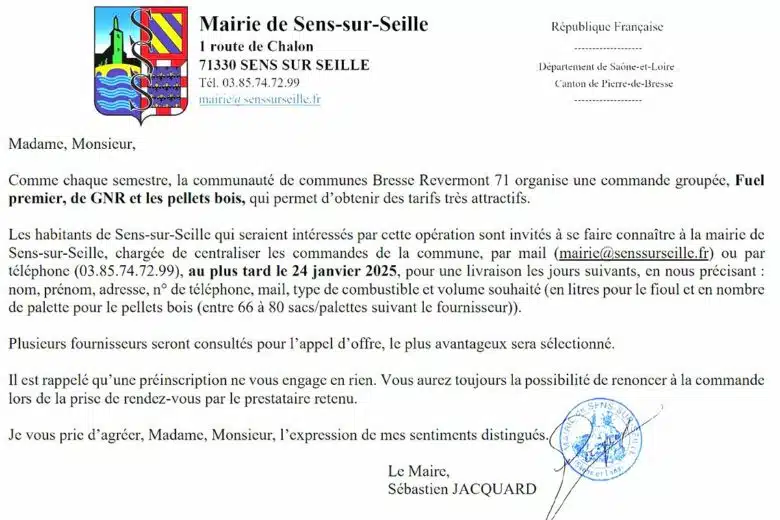 Lettre du Maire à ses administrés.