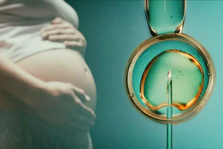 Une fécondation in vitro et une femme enceinte.