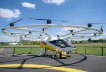 Un taxi volant Volocopter lors d'un salon aéronautique.