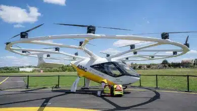 Un taxi volant Volocopter lors d'un salon aéronautique.