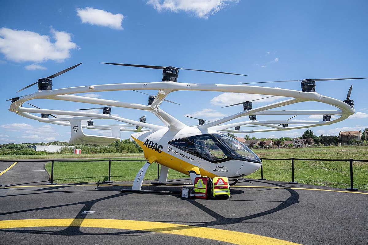 Un taxi volant Volocopter lors d'un salon aéronautique.