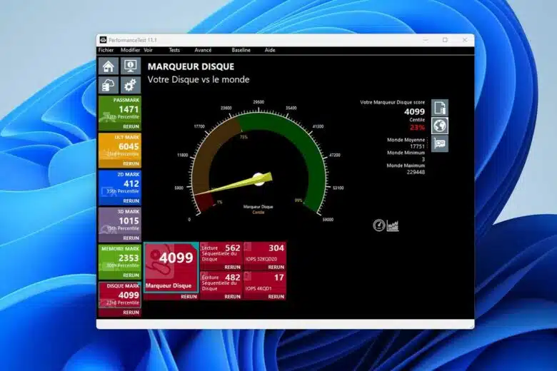 Benchmark du disque dur avec Passmark.