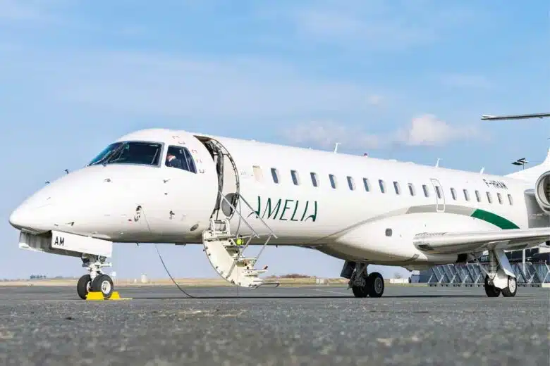 Un avion de la compagnie Amelia sur le tarmac.