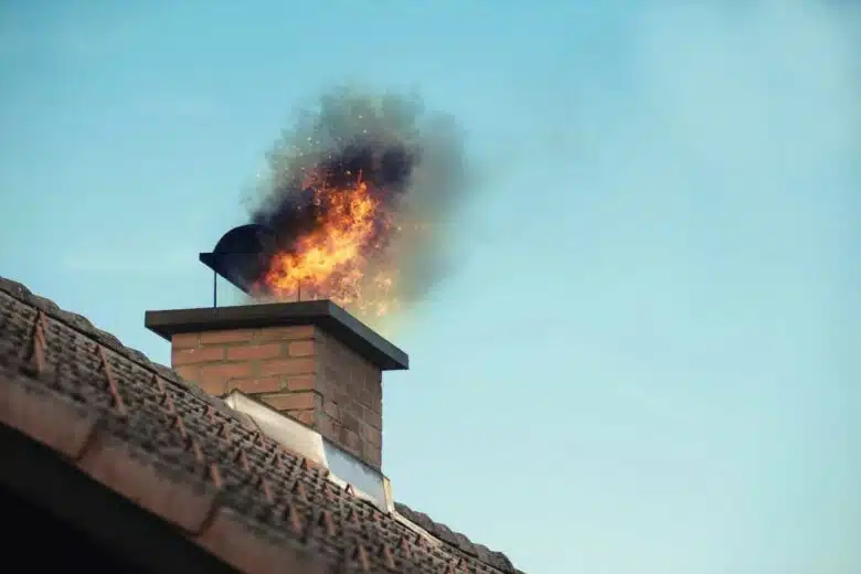 Un conduit de cheminée en feu.