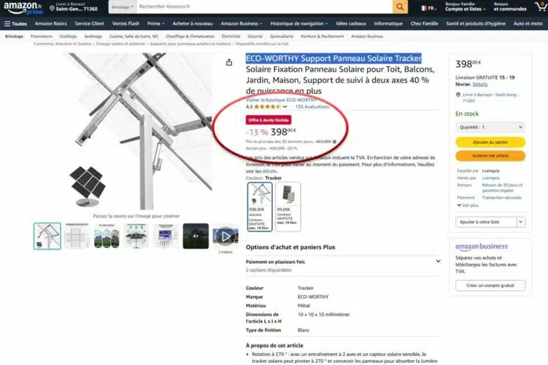 Une offre à durée limitée sur un tracker solaire.